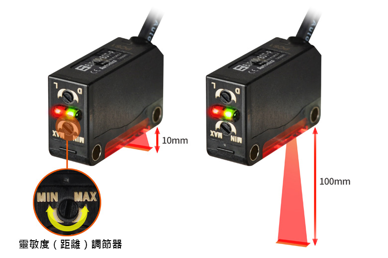 10~100mm寬範圍偵測距離