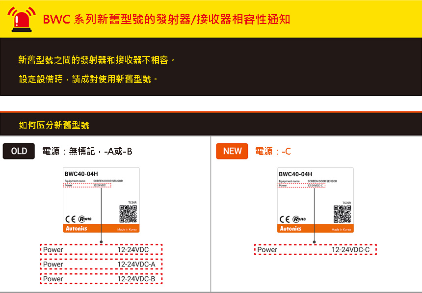 BWC系列新舊型號的發射器/接收器相容性通知