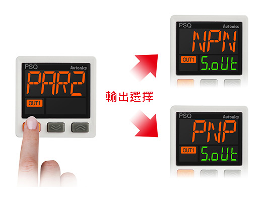 透過參數設定在NPN和PNP集電極開路輸出之間切換