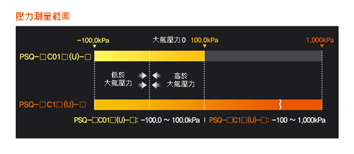 複合壓力測量（氣壓型），包括負壓力和標準壓力/正壓力表測量（液壓型）